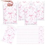 Supervitae 100 Pcs Easter Plastic Pink Bow Gift Bags Coquette Bow Party Favor Bags Bulk With Handle For Birthday Wedding Bridal