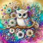 5D Diy Diamond Painting Kit With Round Acrylic Diamonds - Owl Full Drill Art Embroidery Cross Stitch Set For Home Wall Decor Frameless Craft