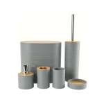 6 Piece Bathroom Accessory Set With Bamboo Lids Grey