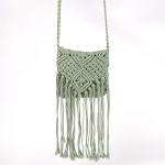 Lorelai Tree Grey Crochet Fringe Crossbody Pouch Bag - Leaf Grey