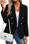 Elleven Womens Tweed Blazers Business Casual Long Sleeve Double Breasted Bottons Jackets Work Suit Slim Fit Dressy Elegant Pocke