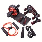7PCS/SET Complete Ab Workout Set With Push-up Stand Ab Wheel MINI Mat Resistance Band Jump Rope & Hand Gripper - Strengthen Core