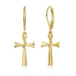 Fslead 14K Gold Plated Dangle Earrings For Women Trendy Gold Cross Earrings Leverback Earrings Hypoallergenic Dainty Dangle Drop