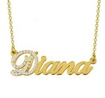 CNE108756 Personalized Name Necklace Paved Stone 925 Sterling Silver Gold Or Rose Gold Plating.