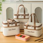 1 PC Simple Letters Pattern Lunch Zipper Handbag Versatile Portable Bento Satchel Bag For Women's Outdoor Picnic Work