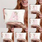 1PC Ballet Girls Cartoon Initial Pattern Make Up Pouch Bag Cosmetic Bags Portable Makeup Organizer Gift For Girls Cosmetic Case 