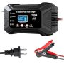 Teisqi Car Battery Charger 12V 6A Smart Battery Trickle Charger Automotive 12V Battery Maintainer Desulfator With Temperature Compensation For Car Mo