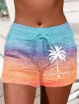 Coconut Tree Pattern Slant Pocket Shorts Casual Drawstring Elastic Waist Shorts For Spring & Summer Women's Clothing