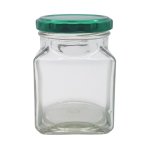 260ML Clear Square Glass Jar With Green Metal Lid 63MM