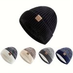 Winter Beanie - Thick Fleece-lined Windproof & Ear-warming Knit Hat For Couples Stylish Color Block Design