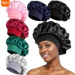 6PC Women's Fashion Bonnet Hair Cap Wide Edge Elastic Silk Smooth Satin Face Home Sports Daily Home Casual Hair Cap Sleep Hat
