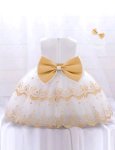 White And Gold Special Occassion Dress With Big Bow And Headband