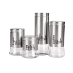 4 Piece Canister Set With Writing Silver