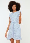 Belted A-line Striped MINI Dress - Blue
