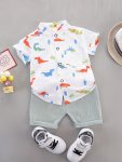 Baby Boys Cute & Casual Outfit - Dinosaur Print Short Sleeve Shirt & Shorts - Toddler Summer Clothes