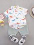 Baby Boys Cute & Casual Outfit - Dinosaur Print Short Sleeve Shirt & Shorts - Toddler Summer Clothes