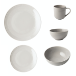 - Embossed Lines 16PCE Dinner Set + Salad Bowl - Light Grey