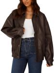 Prettygarden Women's Faux Leather Motorcycle Jacket Trendy Fall Spring Clothes Oversized Zip Up Winter Coat Outerwear Dark Coffe