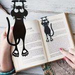 Acrylic Hollow Cat Bookmark - 3D Creative Silhouette Black Cat Hanging Book Page Marker - School Office Reading Accessories - Gi