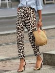 Leopard Print Slant Pockets Pants Casual Loose Pants For Spring & Summer Women's Clothing
