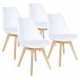 Padded Seat Wooden Leg Dining Chairs - Pack Of Four - White Colour