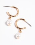 Goldair Gold Pearl Drop Huggie Earrings