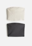 2-PACK Short Tube Tops - Dark Grey Light Beige