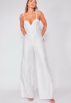 White Satin Corset Detail Wide Leg Jumpsuit - White