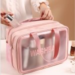 Large Capacity Waterproof Makeup Bag With Double-layer Finishing Storage And Zipper Handle For Travel And Skin Care Products