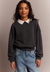 Collared Sweatshirt - Dark Grey White