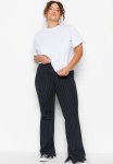 Plus Navy Blue Side Slit Striped Knit Trousers - Dark Blue