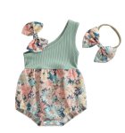 Ribbed Floral Romper With Headband