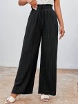 Textured Solid Color Wide Leg Pants Casual & Versatile High Waist Pants For Spring & Summer Women's Clothing