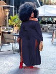 Plus Size Solid One Shoulder Tops & High Spilt Wide Leg Pants Set Women's Plus Casual Outfits 2PCS Set
