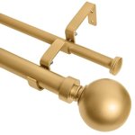 Meriville 1-INCH Diameter Ball Telescoping Double Window Treatment Curtain Rod 28-INCH To 48-INCH Royal Gold