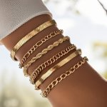 6PCS Hip Hop Style Thin Chain Bracelet Set Minimalist Hand Chain Jewelry Decoration