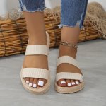 Women's Solid Color Casual Sandals Platform Ankle Buckle Strap Soft Sole Chunky Heels Summer Versatile Daily Shoes