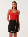 Rita Tipped Scoop Tank Top - L Red porcelain