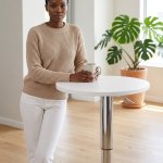 Adjustable Height Bar Table With Metal Round Top - White