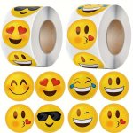 500PCS ROLL Cartoon Funny Face Expression Reward Stickers Happy Term Begins Season 2.5CM 1.0IN Round Dly Decoration Label Perfec