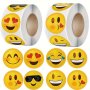 500PCS/ROLL Cartoon Funny Face Expression Reward Stickers Happy Term Begins Season 2.5CM/1.0IN Round Dly Decoration Label Perfect For Game Gift Envelope Seal Labels Self