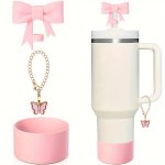 3PCS Accessories For Stanley Cup 1PC Bow Straw Cover Cap 1PC Silicone Boot Water Bottle Protective Bottom Sleeves 1PC Charm Chai