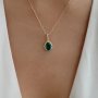 Delicate Faux Emerald Green Water Drop Crystal Pendant Necklace Female Retro Clavicle Chain Accessories