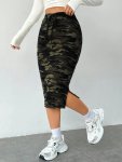 Camo Print Split Hem Pencil Skirt Elegant High Waist Tied Skirt For Spring & Summer Women's Clothing