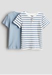 2 Pack Henley T-shirts - Light Blue Striped