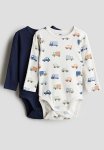 2-PACK Long-sleeved Bodysuits - White cars