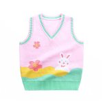 Kids Girls Knit Sweater Vest Toddler Cute Graphic V Neck Sleeveless Uniform Waistcoat Pullover Soft School Clothes Pink 4-5 Year