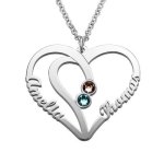 CNE101436 - Sterling Silver Engraved Couples Birthstone Necklace - Sterling Silver