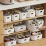10pcs White Plastic Storage Bin Set - Versatile Organizer Bins For Kitchen Bedroom & Bathroom Shelves - Modern Home Organization Solution