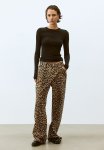 Wide Jeans - Beige & Leopard Print